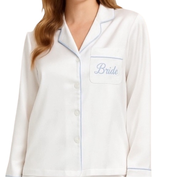 Victoria's Secret Other - Victoria’s Secret Bride Satin Pajama Set White Blue Bridal PJs NWT M